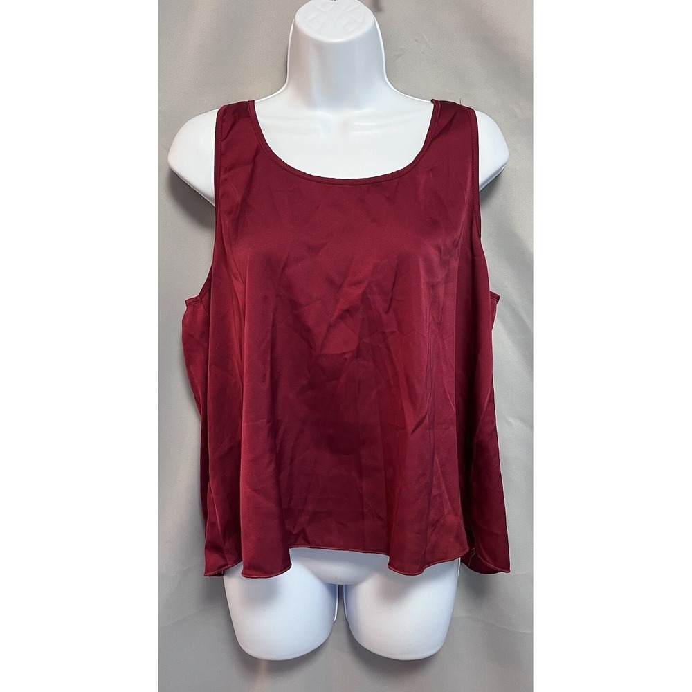 Ekouaer‎ Women's Satin Cami Sleeveless Camisole Red Open Back Sz Small